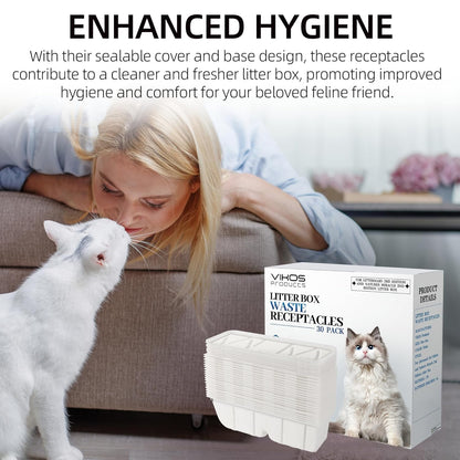 30-Pack Disposable Litter Box Waste Receptacles Compatible with Littermaid 3nd Edition & Nature's Miracle 2nd Edition Automatic Cat Litter Box, Convenient & Odor-Free Disposal