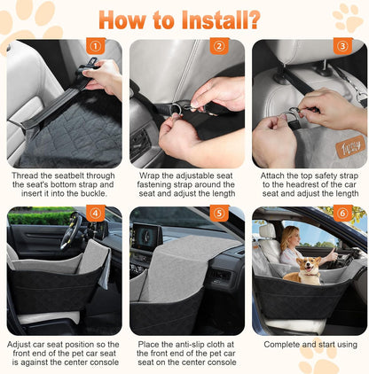 Elevated Dog Car Seat, Dog Booster Car Seats for Small & Medium Breeds Up to 35lbs, Fully Detachable and Washable, Memory Foam Pet Carseat with 2 Storage Pockets & 3 Safety Belts, Black & Gray