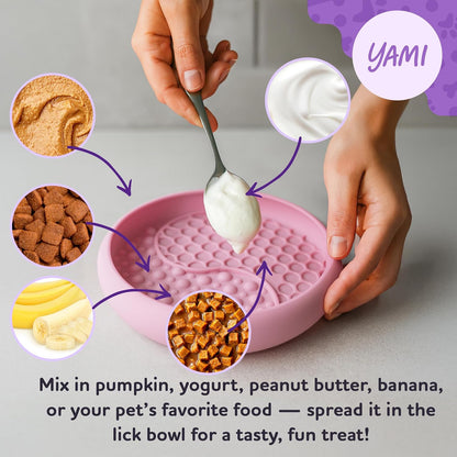 YAMI Bowl Lick Mat for Dogs & Cats, Slow Feeder Bowls, Cat Slow Feeder, Dog Enrichment Toys with Suction Cup for Anxiety Relief, Food-Grade Silicone, Dishwasher Fit, for All Breed (Light Pink)