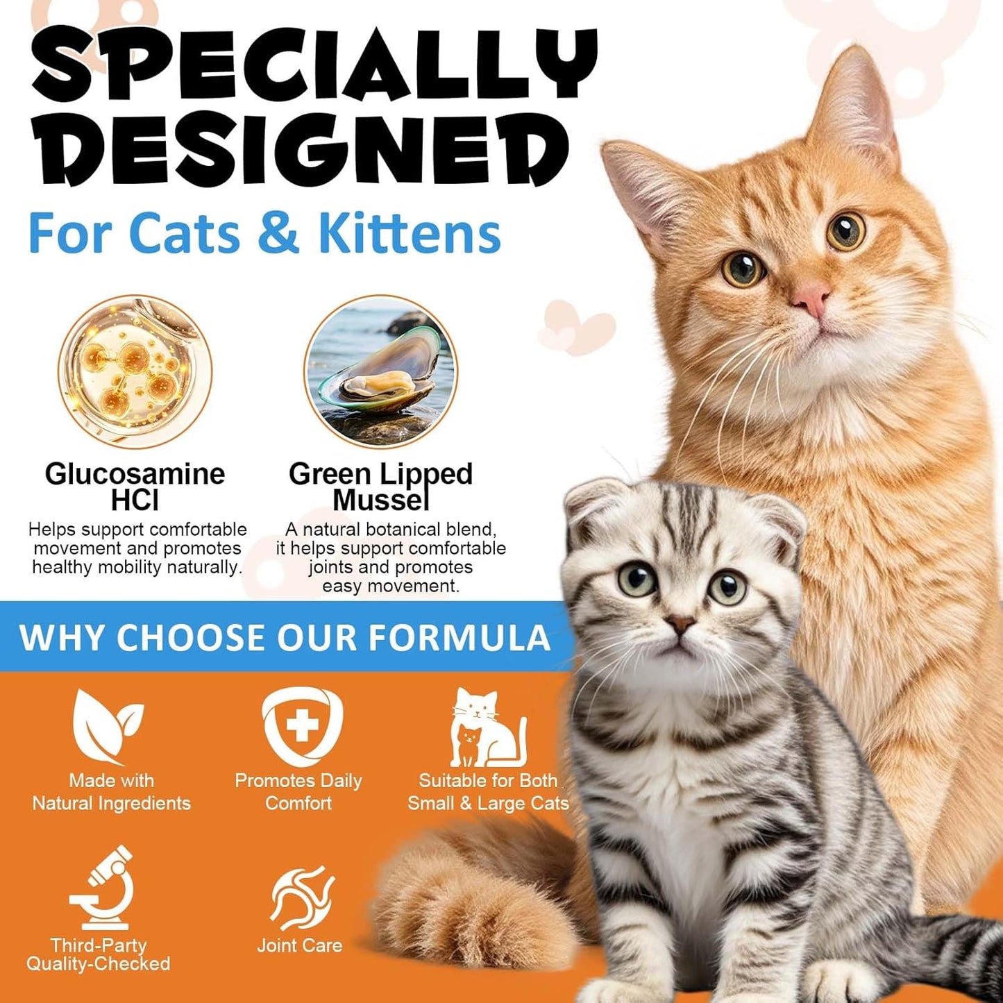 Cat Hip + Joint Health Crunchy & Creamy Chews, Joint Supplement Cat Treats with Glucosamine, Green Lipped Mussel & Omega-3s, Support Mobility, Flexibility & Comfort for Cats & Kittens, Chicken Flavour