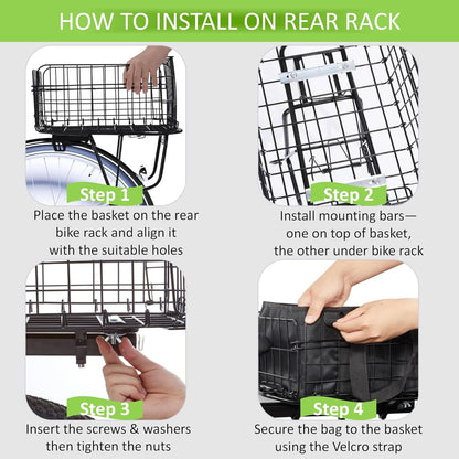 Bike Basket Suit for Front/Rear/Side of Bicycle with Removable Liner Bag, Dog Bike Basket Carrier for Travel, Large Size Basket More Storage, Ebike Accessoriest for Pets, Fruit & Grocery