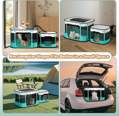 Portable Cat Playpen, 8-Rod Reinforced Kitten Dog Playpens, Foldable Play Pen for Indoor Cats Enclosed Pet Puppy Doggy Outdoor, Collapsible Tent Kennel Cage House(32"x24"x22")