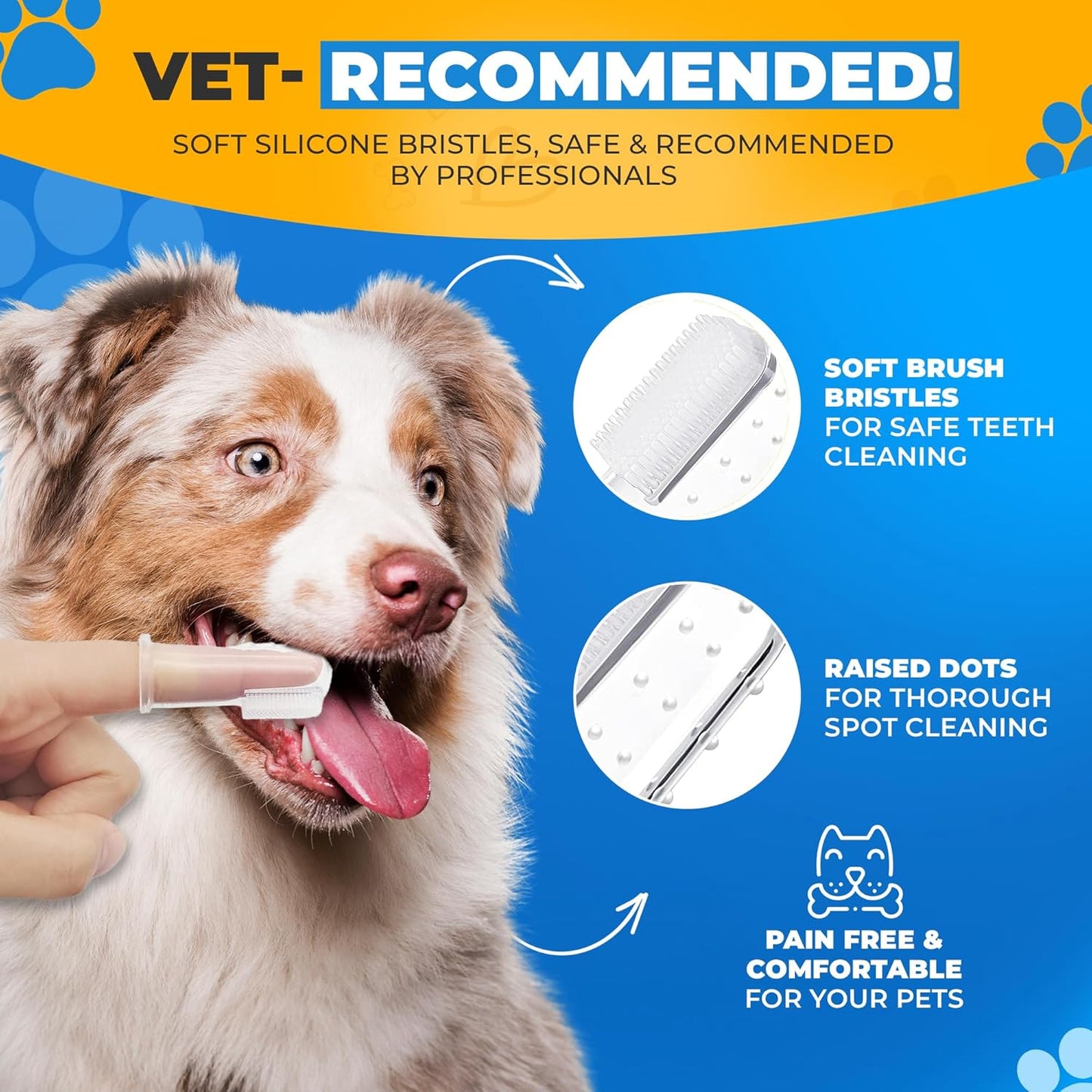 Dog Toothbrush Kit + Pet Hair Removal Glove – 4 Silicone Finger Toothbrushes with Travel Cases – Pet Dental Care & Teeth Cleaning, Plaque & Tartar Control – Dog Grooming Gloves – Free QR eBook