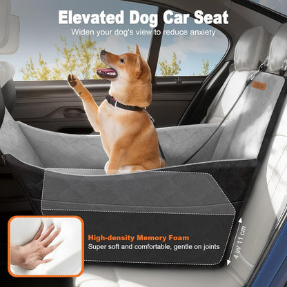 Elevated Dog Car Seat, Dog Booster Car Seats for Small & Medium Breeds Up to 35lbs, Fully Detachable and Washable, Memory Foam Pet Carseat with 2 Storage Pockets & 3 Safety Belts, Black & Gray