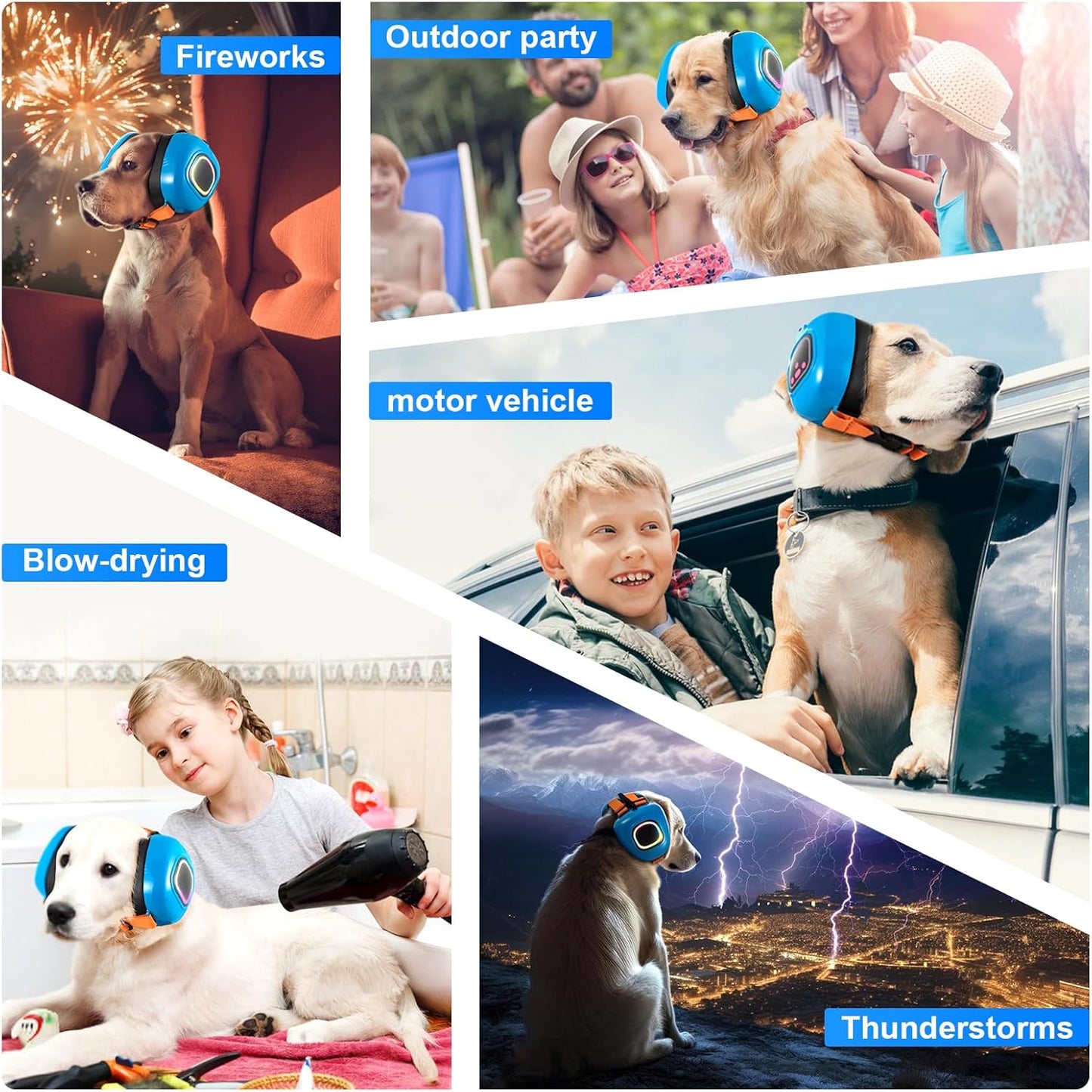 Dog Music Headphones for Anxiety Relief Fireworks Thunder Noise Blocking Earmuffs with Sound Isolation Calming Classical ASMR Music for Dogs – Pet Ear Muffs (Blue, Small)