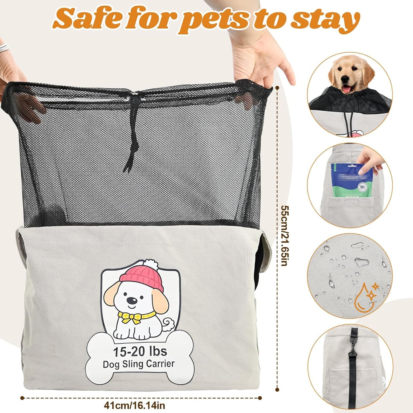 Dog Sling Carrier for 15-20lbs Fits French Bulldog, Westie, Golden Retriever Puppies, Corgi – Hands-Free Outdoor Carrier with Adjustable Oxford Strap, Hard Bottom Panel with Soft Cushion