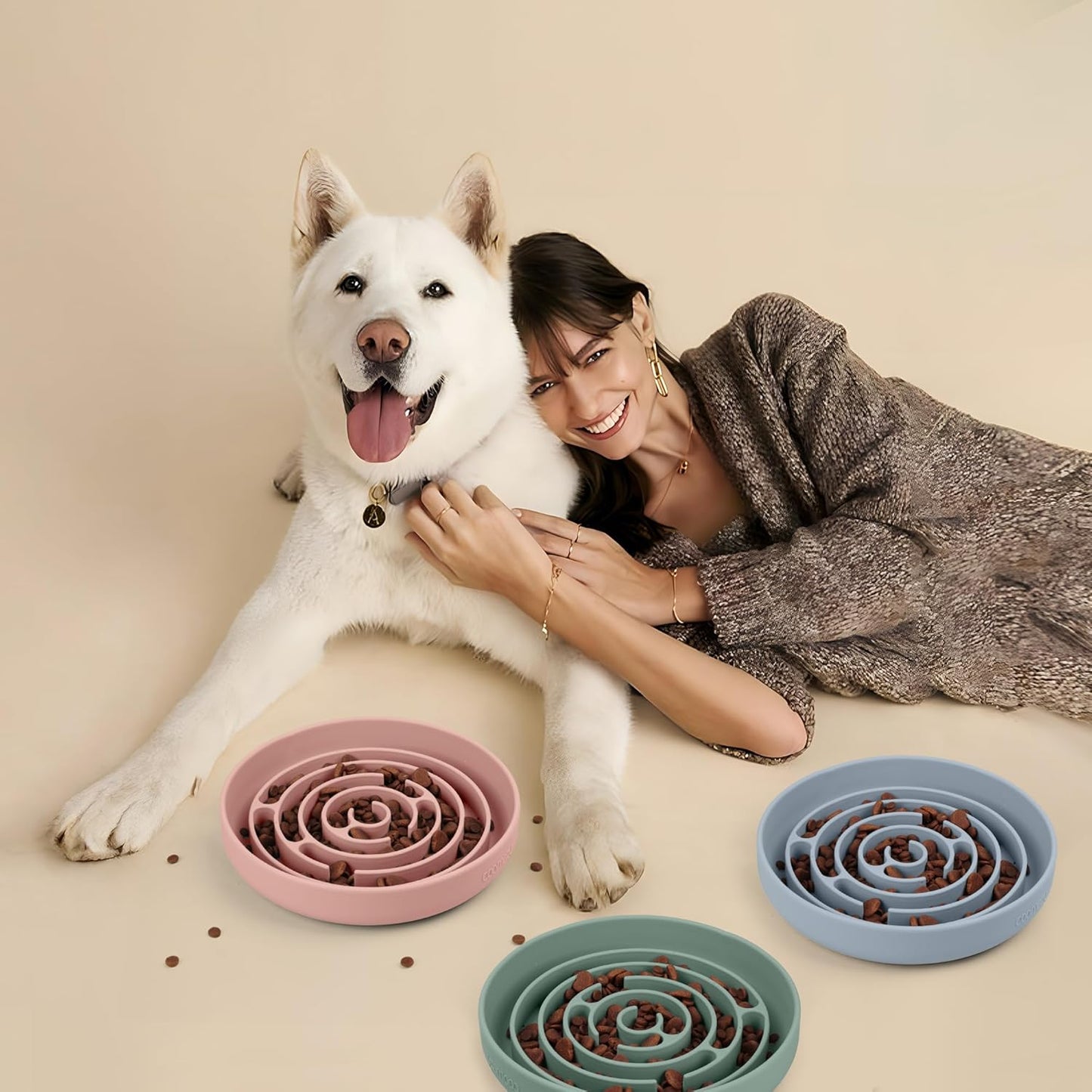 Coomazy Slow Feeder Dog Bowls, Silicone Dog Bowl with Suction Cups, Slow Feeder & Non-Slip Design, Boredom and Anxiety Reducer, Suitable for All Breed Dogs, Avocado Green