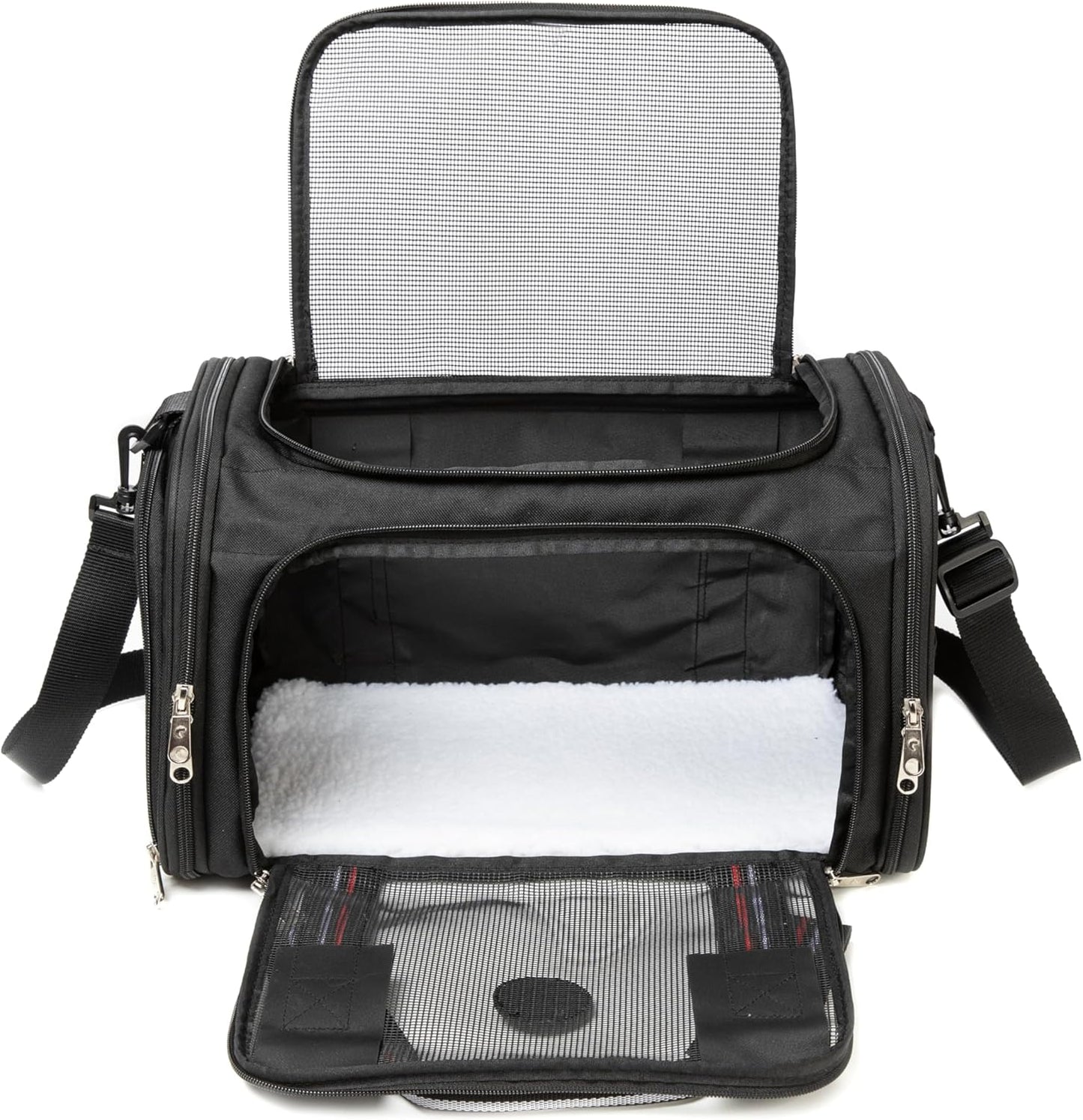 CAGA Soft-Sided Pet Carrier - Ventilated Foldable & Collapsible Under Seat Travel Kennel with Pockets for Small to Medium Dogs & Cats up to 15 lbs (Black)