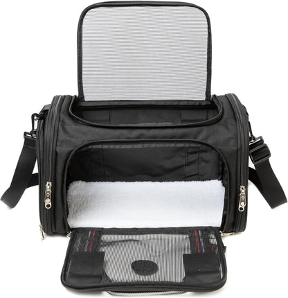 CAGA Soft-Sided Pet Carrier - Ventilated Foldable & Collapsible Under Seat Travel Kennel with Pockets for Small to Medium Dogs & Cats up to 15 lbs (Black)