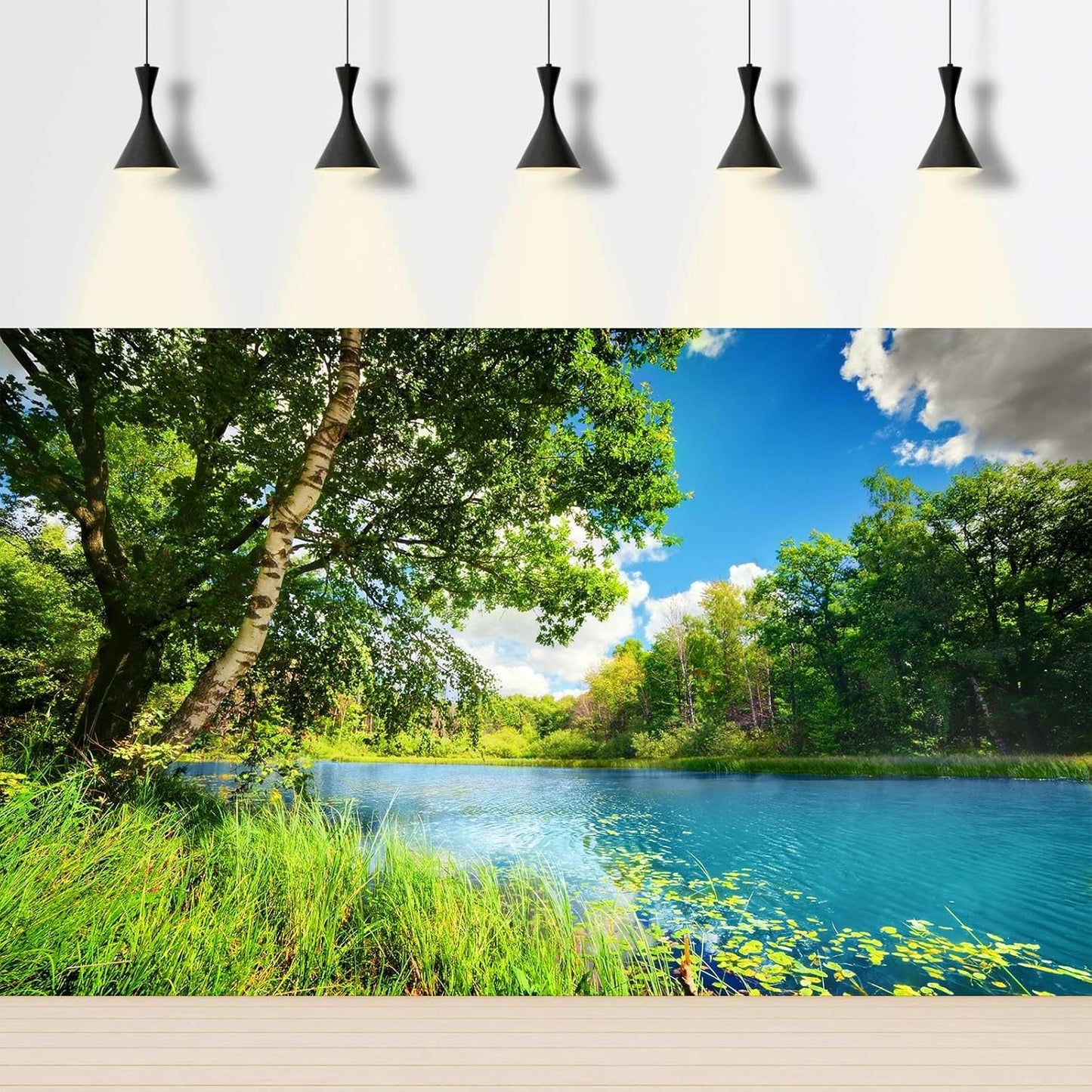 Tranquil Lake Aquarium Background Picturesque Springtime Green Forest Fish Tank Background Stunning Summer Mountain Woodland Terrarium Backgrounds Scenic Lake Blue Sky Reptile Tank Backgrounds 48x24in