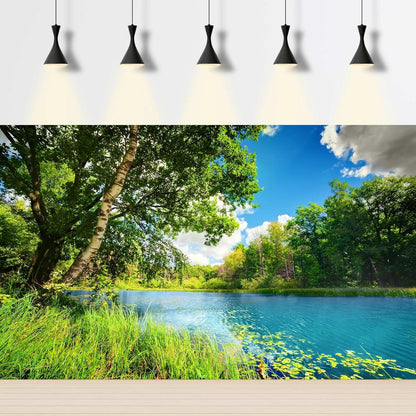 Tranquil Lake Aquarium Background Picturesque Springtime Green Forest Fish Tank Background Stunning Summer Mountain Woodland Terrarium Backgrounds Scenic Lake Blue Sky Reptile Tank Backgrounds 48x24in