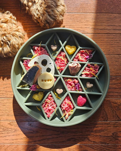 OHMO Slow Feeder Dog& Cat Bowl, Silicone Puppy Cat Food Bowl with Anti-Slip Suction Cup Slow Down Small Dogs Eating, Anti Choking (S-Diamond,Camo Green)