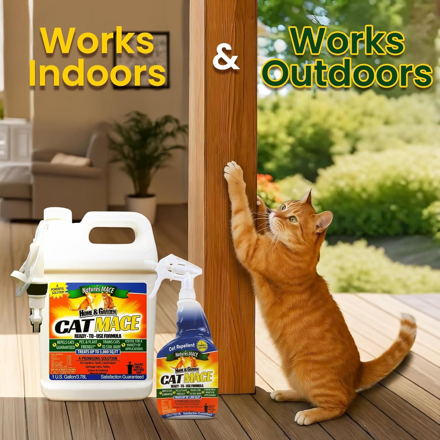 Nature's Mace Cat Mace Cat Repellent, Pets Training Tool, Outdoor & Indoor, Home, Liquid Spray Deterrent, Landscaped, Marking, Anti-Scratch, Garden & Furniture Protector, Ready-to-Use, 1 Gallon Spray