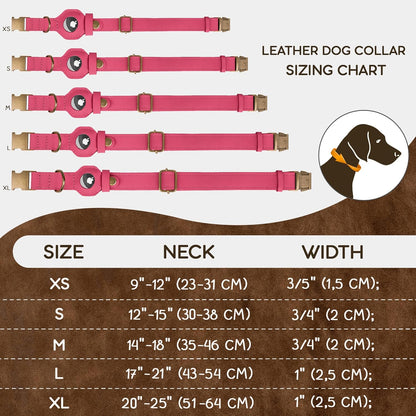 AirTag Dog Collar - Genuine Leather Dog Collar with Apple AirTag Holder and Metal Buckle - Smart GPS Tracking Pet Collars (Pink, L, 17"-21" Neck Fit)
