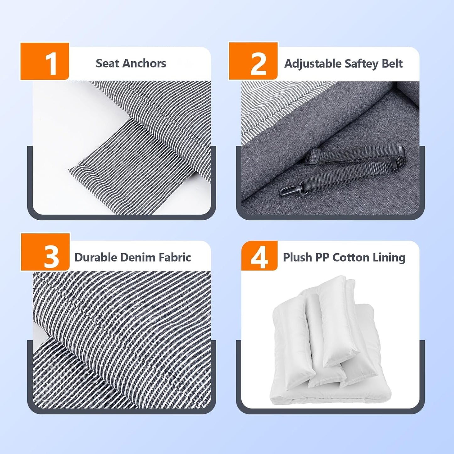 Dog Car Seats for Small Dogs, Detachable Soft Cotton Cushion, Comfort Pet Travel Dog Bed, Puppy Car Seat with Adjustable Secure Straps, Under 25lbs, Black