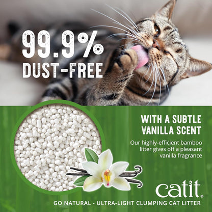 Catit Go Natural Ultra-Light Clumping Cat Litter, Bamboo Pellets, Dust-Free, Lightweight, Compostable, Vanilla Scent, Soft on Paws, Deodorizing, Eco-Friendly Litter 7.9lb