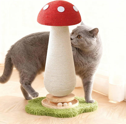 Cat Scratching Post,Mushroom Cat Scratcher with Sisal Scratching Poles with Interactive Toy Ball,Indoor Cat Toy