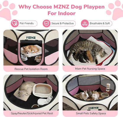 Dog Cat Playpen, Portable Puppy Pet Crate Indoor for Small Dogs Cats Rabbits, Foldable Dog Cage Enclosure for Outdoor, Pop Up Dogs Tent Kennel with Carrying Case, Pink