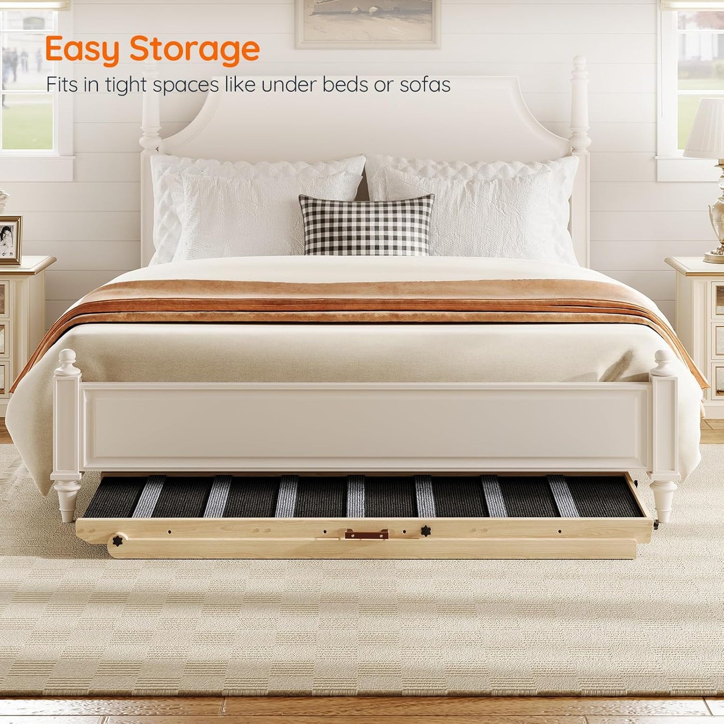 HOOBRO Dog Ramp for Bed, 63" Long Folding Pet Ramp with Non-Slip Mat and Safety Side Rails, 5 Height Adjustable up to 29.5", Wooden Dog Ramp for Couch, for Small/Large Dogs, Natural and Black NB46PT03