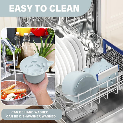 Silicone Cat Slow Feeder, Elevated Slow Feeder Bowl Tilt Design, Suitable for Dry and Wet Food, Adjustable Angle, Cat Food Puzzle with Suction Cup(Gray)