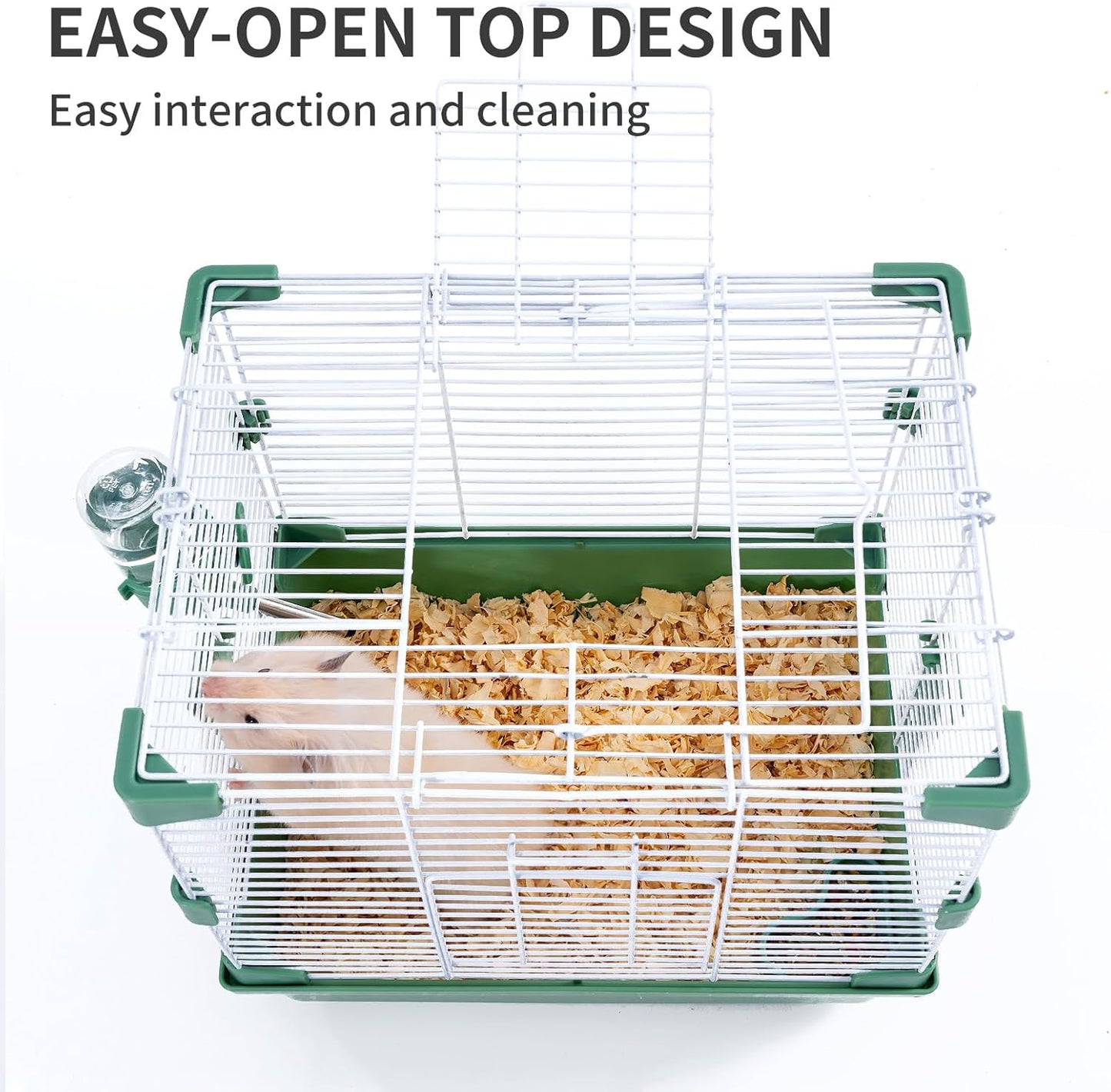 11" Travel Hamster Carrier, Small Animal Cage, Portable Outing Carrier, Temporary Cage, Short Trip, Picnic, with Food Bowl, Water Bottle, Dwarf Syrian Hamster, Gerbil, Green