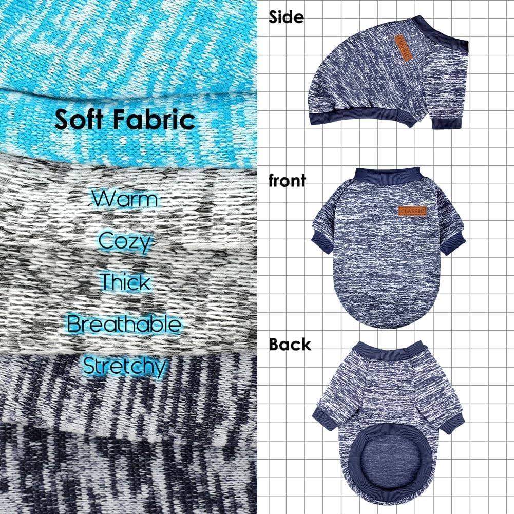 3 Pack Dog Sweaters for Small Dogs Girl Boy Winter Fleece Clothes Warm Soft Dog Sweatshirt Outfit for Dogs Cats Pet Apparel (Navy Blue+Grey+Light Blue, Small)