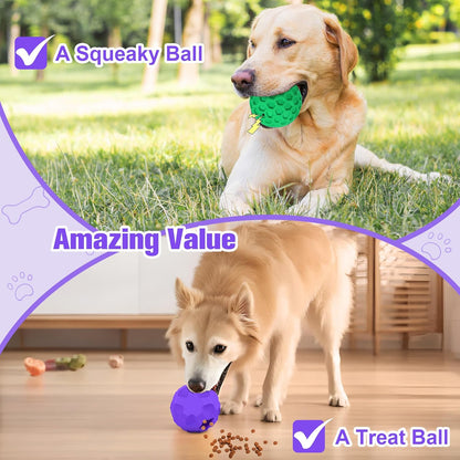 2 Pack Interactive Dog Toys for Aggressive Chewers, 3.15”Squeaky Balls for Dogs and 3.54” Treat Dispensing Dog Toys, Squeaky Dog Balls for Large Dogs,Treat Puzzle Toy,Indestructible Toy Ball