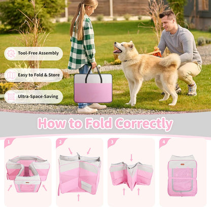 Dog Playpen, Portable Pet Play Pen Foldable Carrying Case, Puppy Pens Outsid for Small Cat Indoor/Outdoor, Removable Mesh Shade Cover