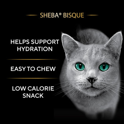 Sheba Bisque Lickable Cat Treats & Cat Food Toppers, Chicken, Tuna and Salmon Recipes, 1.4 oz. Bowls, 24 Count