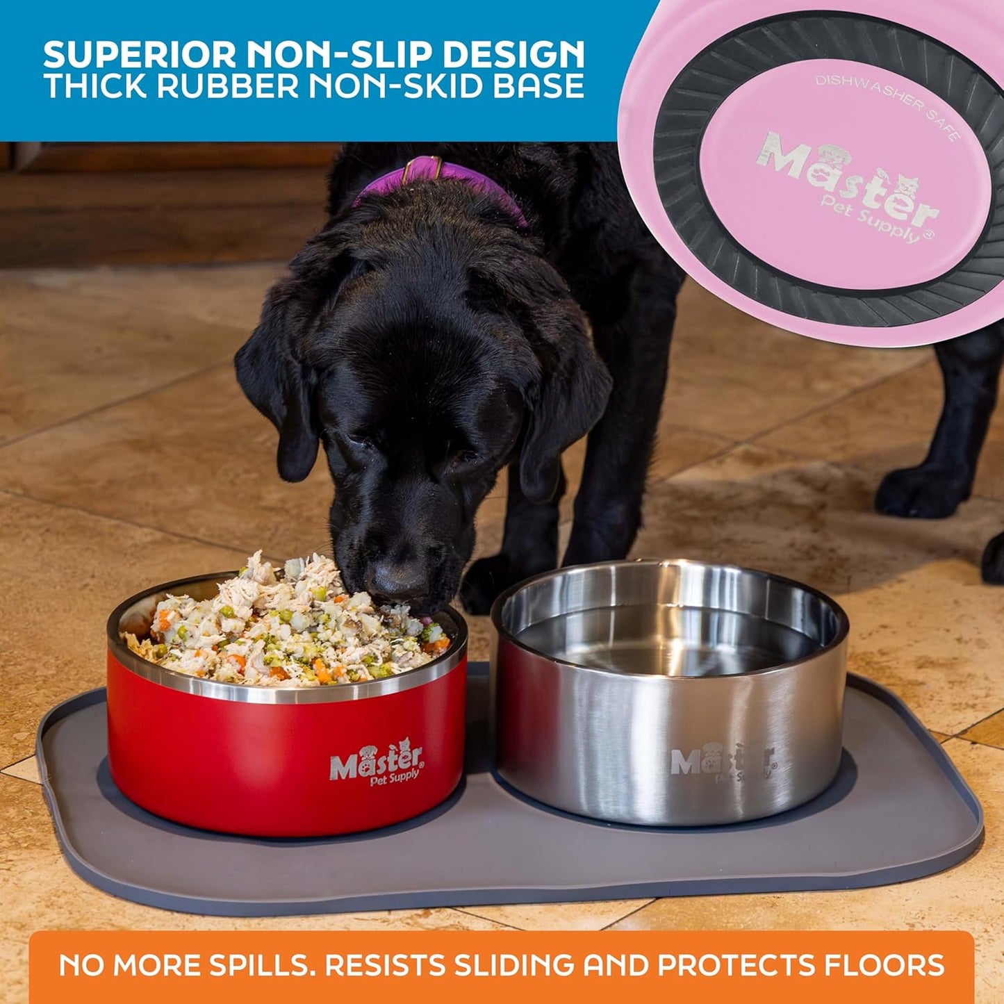 Master Pet Supply Stainless Steel Dog Bowls - 128 oz, Heavy Duty - Rose Quartz, Double Wall Extra-Thick Insulated, Non-Slip Pet Water Bowl for Dogs, Cats & Pets, Anti Rust Metal, Dish Washer Safe