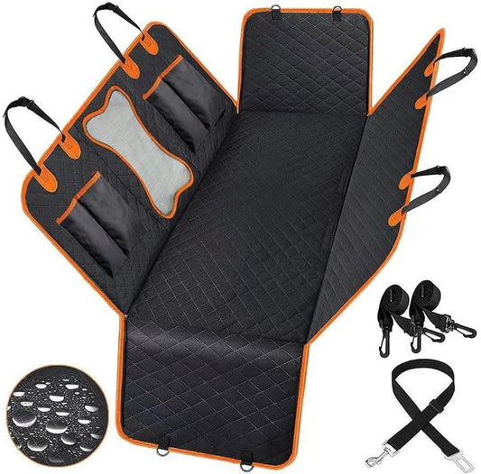 Dog Car Seat Cover with 2 Hammock Straps & 1 Safety Belt – Waterproof, Nonslip, Scratchproof Pet Back Seat Protector for Cars, SUVs & Trucks – Easy to Install, Washable Travel Accessory