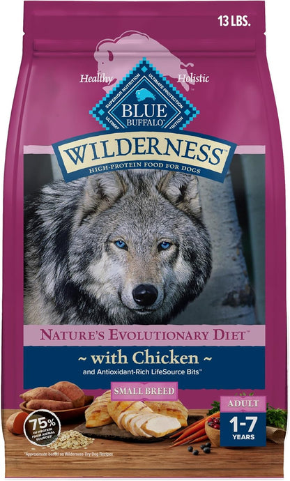 Blue Buffalo Wilderness Natural High-Protein Dry Food for Small Breed Adult Dogs, Chicken Recipe, 13-lb Bag