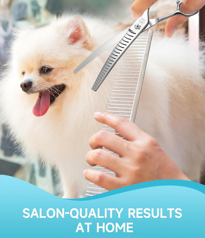 Fenice Peak Professional Dog Grooming Scissors for Thick Coated Dogs - 7 Inch Curved Chunker Shears with 85% Thinning, JP440C Stainless Steel & 25°Blade for Professional Hair Trimming