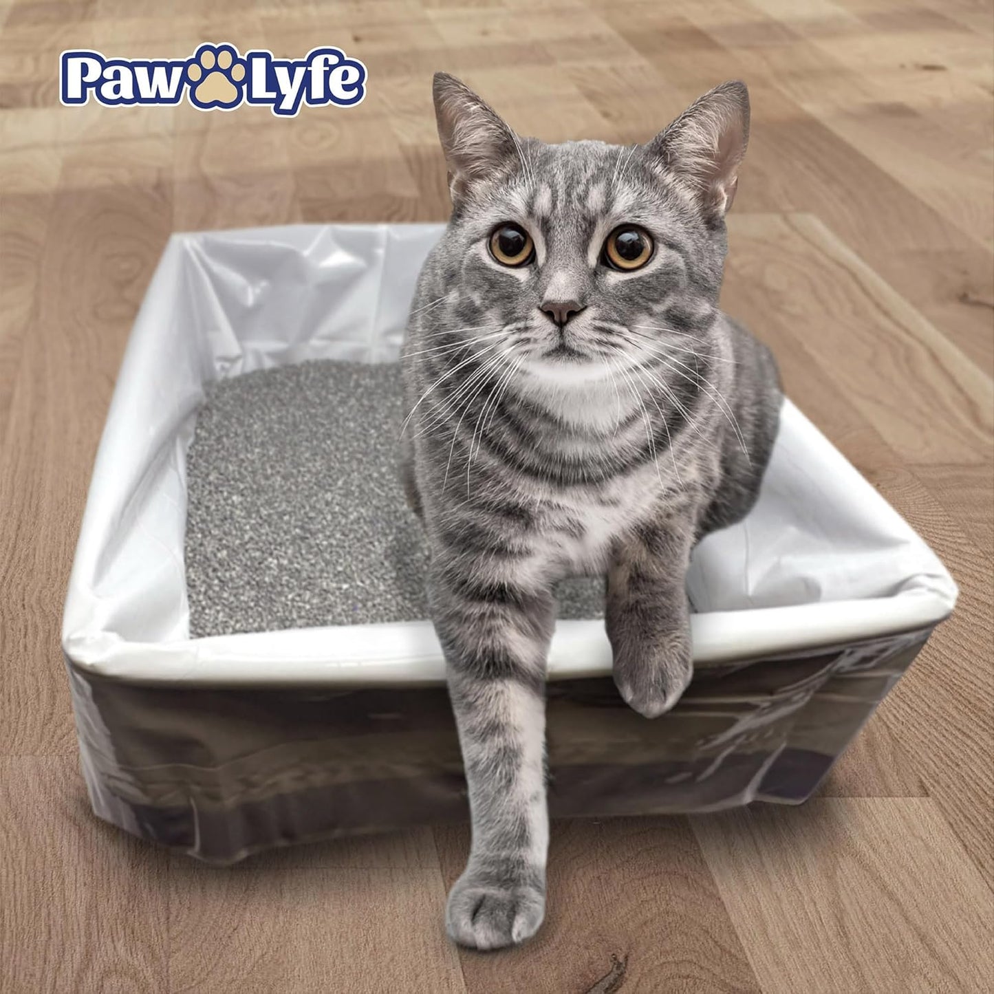 PawLyfe Jumbo Cat Litter Box Liners - 4MIL Extra Thick Heavy Duty Drawstring Kitty Litter Bags - Scratch and Tear-Resistant XL Cat Pan Liners for Easy Litterbox Cleanup - 36" x 18" - Box of 20 Liners