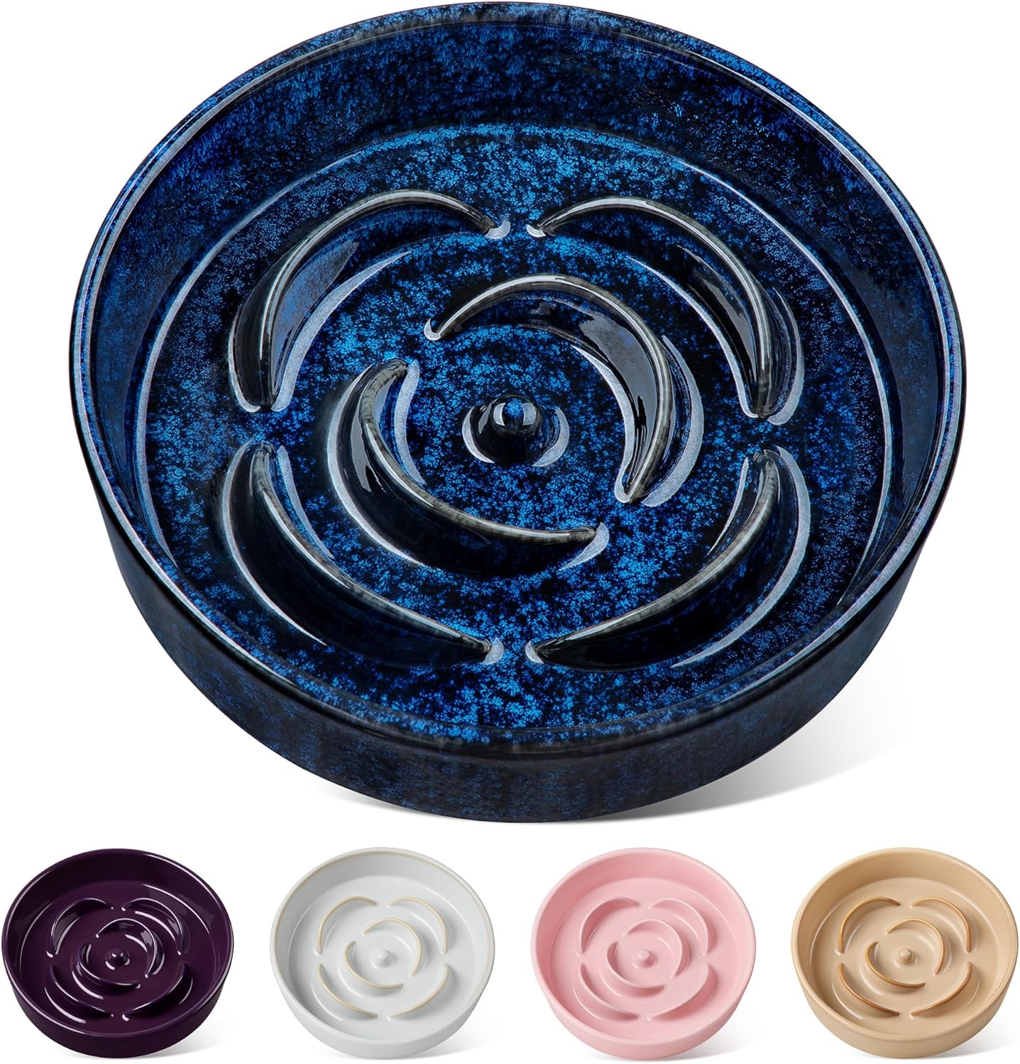 vancasso Slow Feeder Dog Bowl, 1.5 Cups Ceramic Slow Feeder for Medium Breed, Puzzle Maze Dog Food Bowl for Fast Eater, Blue