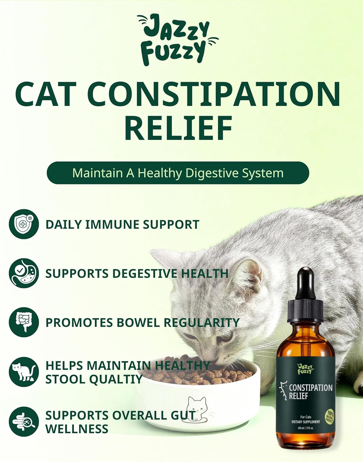 Cat Constipation Relief Liquid Drops, Stool Softener & Gentle Laxative for Cats, Supports Digestive Health, Natural Herbal Supplement with Chicken Flavor, 60 ml / 2 fl oz