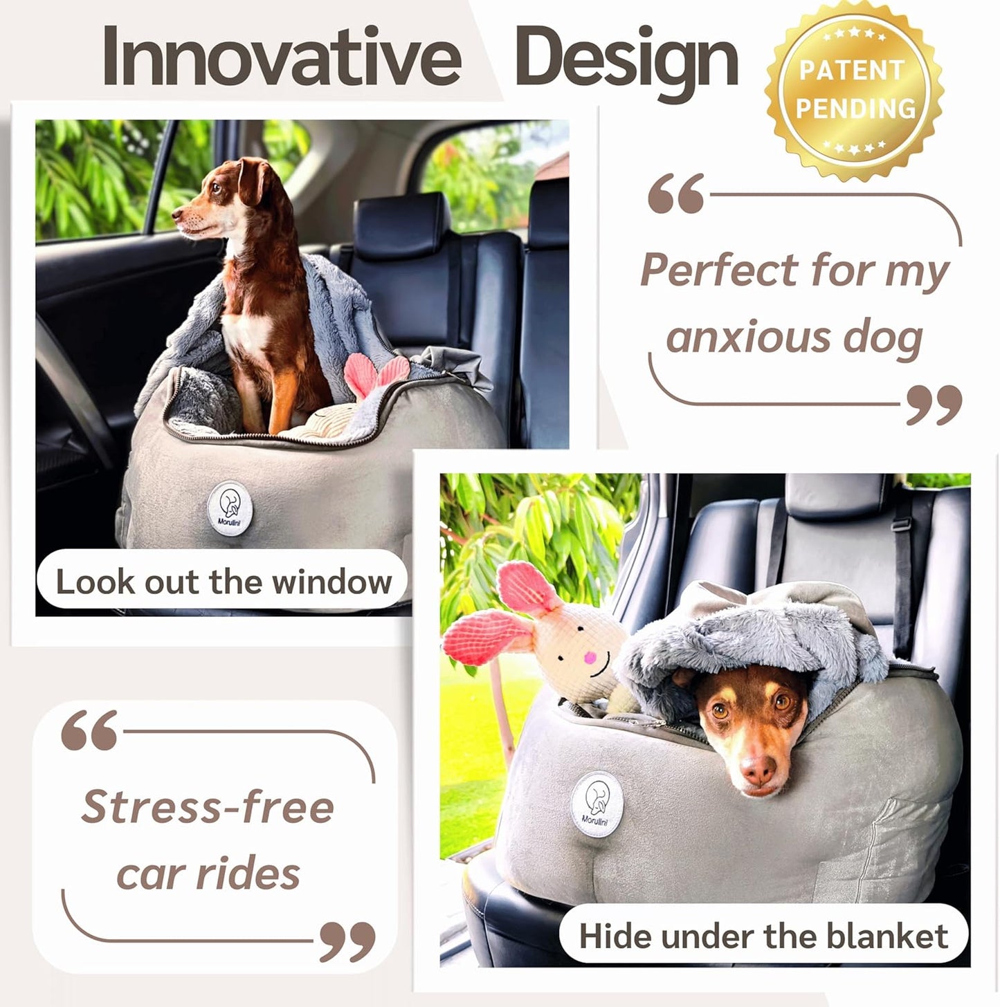 Dog Car Seat for Small Dogs & Puppies, Memory Foam Booster Carseat, Luxury Cozy Cover Cave Bed & Attachable Blanket & Free Toy, Washable, for Front & Back Seat, Small Dogs & Pets Under 30lbs