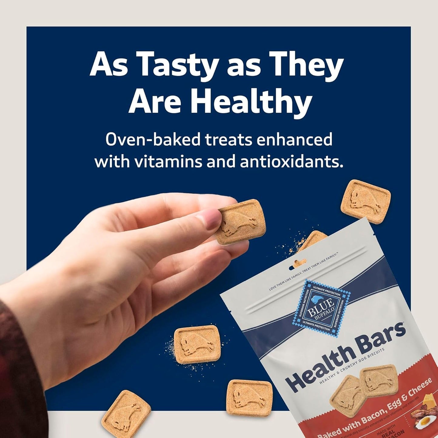 Blue Buffalo Health Bars Crunchy Dog Biscuits, Oven-Baked with Natural Ingredients, Bacon, Egg & Cheese, 16-oz Bag
