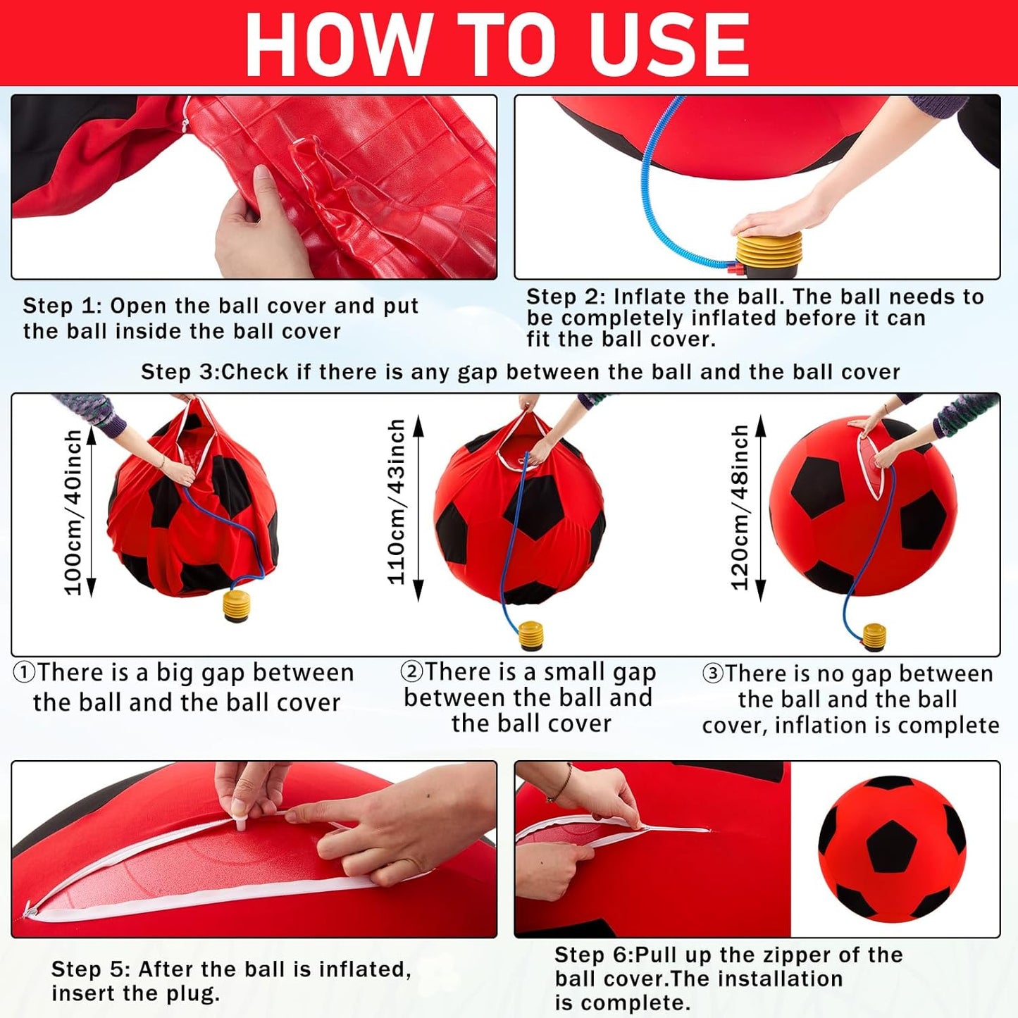 48 Inch Giant Herding Ball with Cover Anti Burst Ball Please Watch VCR for How to Inflation Large Horse Toys for Horse Stall Entertainment Play, Pump Included(Red-Black)