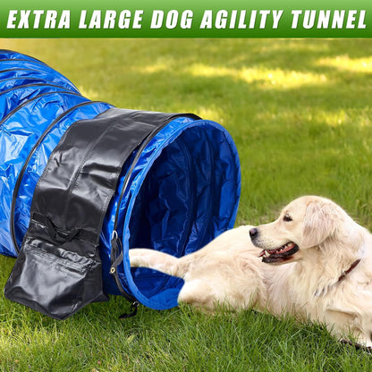 24 in 10 Foot PVC Dog Agility Tunnel with Sandbags Dogs Agility Training Equipment Tunnel with 2 Pack Sandbags, Carry Bag and 4 Ground Spikes for All Medium and Large Dogs Outdoor Sports