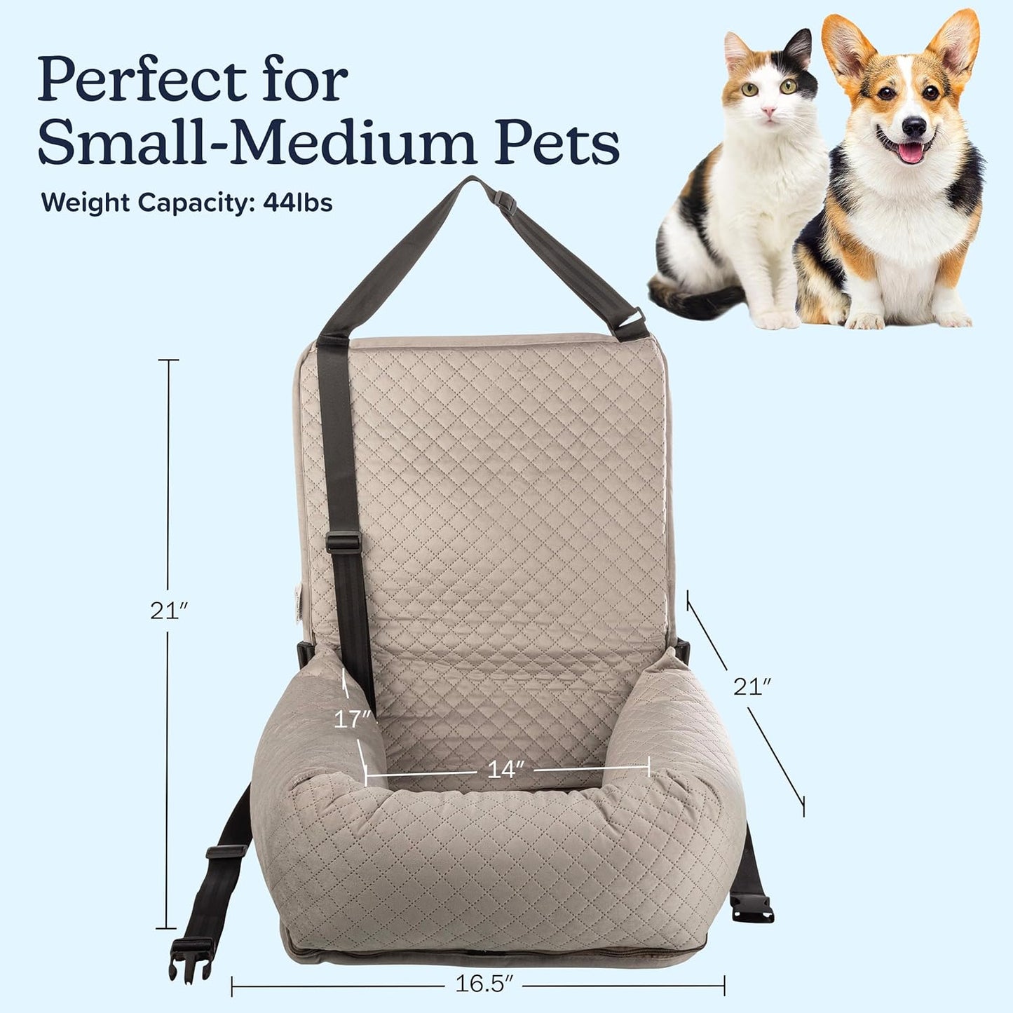 Dog Car Seat - Dog Car Seats for Small to Medium Dogs and Cats up to 44lbs - Pet Travel Accessories with Tether and Removable Washable Cover - Pet Booster Seat for Front or Back by PETMAKER (Gray)