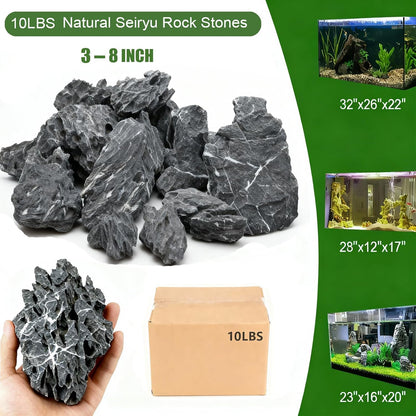 Aquarium Rocks Seiryu Stone Natural Hardscape Stone for DIY Aquariums, Fish Tanks, Bonsai, Terrariums, Paludarium Amphibian Enclosures (10Lb (3-8 inch), Seiryu Stone)