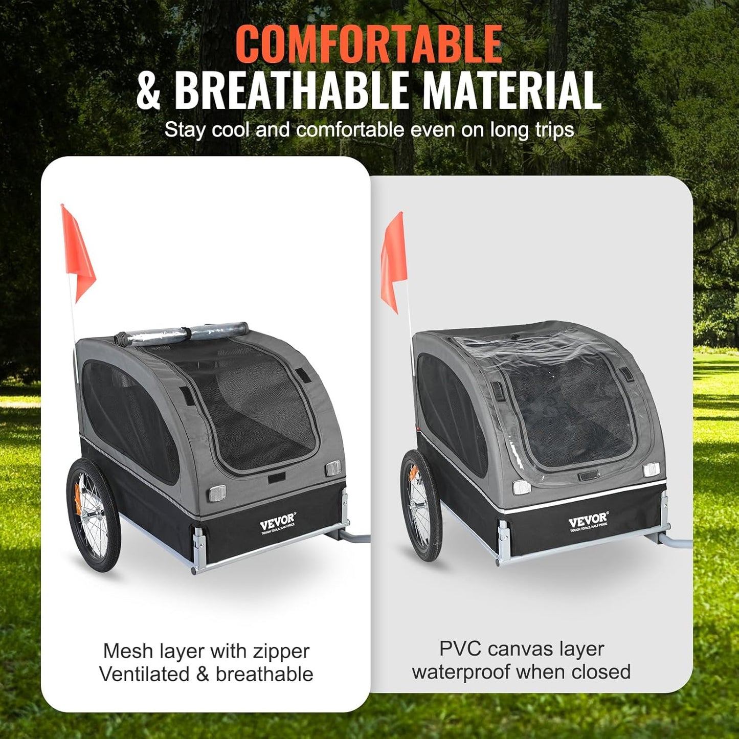 VEVOR Dog Bike Trailer, Supports up to 88 lbs, Pet Cart Bicycle Carrier, Easy Folding Frame with Quick Release Wheels, Universal Bicycle Coupler, Reflectors, Flag, Collapsible to Store