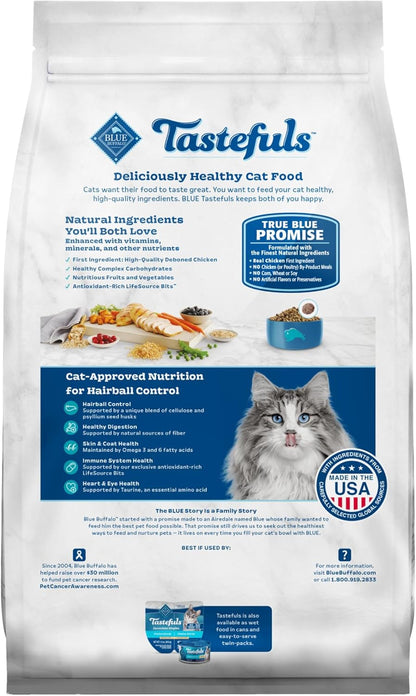 Blue Buffalo Tastefuls Adult Hairball Care Dry Cat Food, Made in The USA with Natural Ingredients, Chicken & Brown Rice Recipe, 3-lb. Resealable Bag