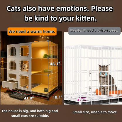 cat cage Indoor with Litter Box, Complimentary Cat Bed, Bowl,Cleaning Three Piece Set,Large cat Enclosure, Cat House with Wheels Outdoor，Small Animal cat Kennel (41.8″(L) x18.1″(W) x46.1″(H))