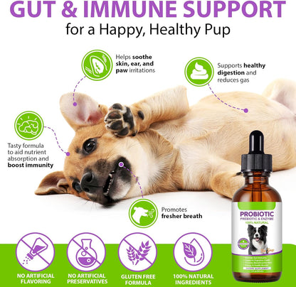 Dog Probiotic, Liquid Probiotics for Dogs, Prebiotic & Digestive Enzymes, Dogs Probiotics Supplement Help Digestive Health, Immune Support, Diarrhea Relief, Dog Herbal Supplements 60ml