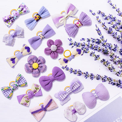 Mruq Purple Small Dog Hair Bows with Rubber Bands, Mix Handmade Cute Gooming Flower Ball Bows for Holiday Daily Accessories