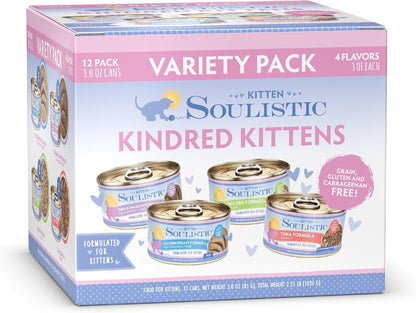 Soulistic Kitten, Kindred Kittens Variety Pack, 3oz Can, Pack of 12