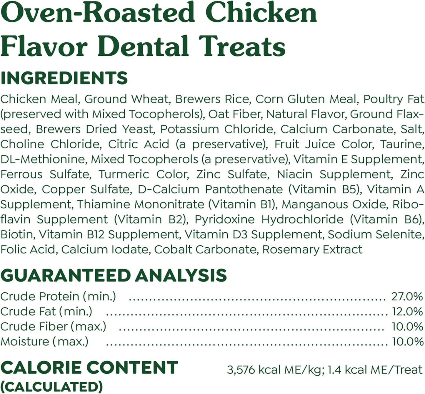 Greenies Feline Adult Dental Cat Treats, Oven Roasted Chicken Flavor, 9.75 oz. Tub