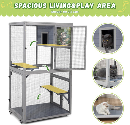 COZIWOW Outdoor Wooden Cat Catio – Weatherproof, Easy Assembly, for Backyard/Patio/Balcony, for Indoor & Outdoor Cats